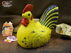 Gà trồng tiết kiệm vẽ hoa dây màu vàng, cao 26cm