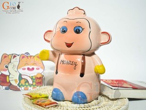 Khỉ sứ tiết kiệm màu hồng, cao 26cm