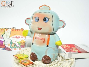 Khỉ sứ tiết kiệm màu xanh ngọc, cao 26cm