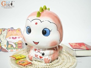 Khủng Long sứ tiết kiệm màu trắng hồng, cao 23cm