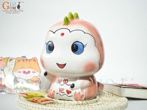 Khủng Long sứ tiết kiệm màu trắng hồng, cao 23cm