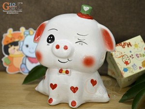 Heo sứ tiết kiệm dáng ngồi màu trắng, cao 20cm