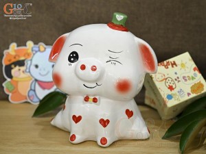 Heo sứ tiết kiệm dáng ngồi màu trắng, cao 20cm