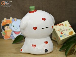 Heo sứ tiết kiệm dáng ngồi màu trắng, cao 20cm