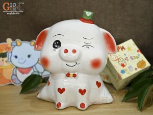 Heo sứ tiết kiệm dáng ngồi màu trắng, cao 20cm