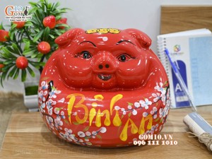 Heo sứ tiết kiệm dáng phệ, màu đỏ dài 20cm