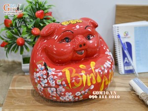 Heo sứ tiết kiệm dáng phệ, màu đỏ dài 20cm