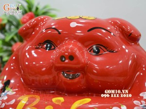 Heo sứ tiết kiệm dáng phệ, màu đỏ dài 20cm