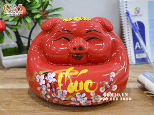 Heo sứ tiết kiệm dáng phệ, màu đỏ dài 23cm