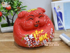 Heo sứ tiết kiệm dáng phệ, màu đỏ dài 23cm