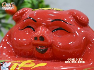 Heo sứ tiết kiệm dáng phệ, màu đỏ dài 23cm