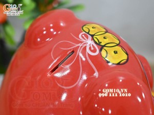 Heo sứ tiết kiệm dáng phệ, màu đỏ dài 23cm