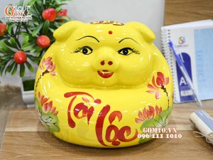 Heo sứ tiết kiệm dáng phệ, màu vàng dài 23cm