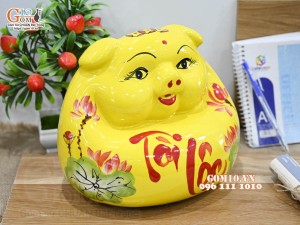 Heo sứ tiết kiệm dáng phệ, màu vàng dài 23cm