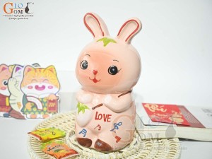 Thỏ sứ tiết kiệm màu hồng, cao 25cm