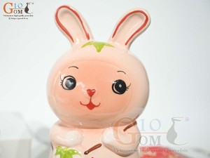 Thỏ sứ tiết kiệm màu hồng, cao 25cm