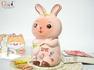 Thỏ sứ tiết kiệm màu hồng, cao 25cm