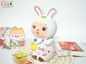 Thỏ sứ tiết kiệm màu trắng, cao 25cm