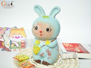 Thỏ sứ tiết kiệm màu xanh, cao 25cm