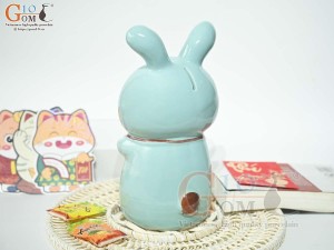 Thỏ sứ tiết kiệm màu xanh, cao 25cm