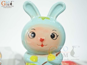 Thỏ sứ tiết kiệm màu xanh, cao 25cm