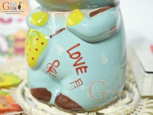 Thỏ sứ tiết kiệm màu xanh, cao 25cm