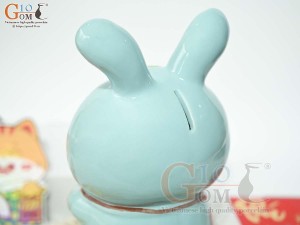 Thỏ sứ tiết kiệm màu xanh, cao 25cm