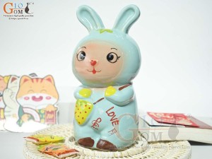 Thỏ sứ tiết kiệm màu xanh, cao 25cm
