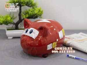 Heo sứ tiết kiệm kẻ ô sắc màu, màu đỏ dài 20cm