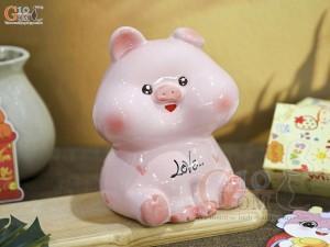 Heo sứ tiết kiệm má phính màu hồng, cao 18cm