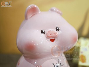 Heo sứ tiết kiệm má phính màu hồng, cao 18cm