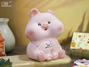 Heo sứ tiết kiệm má phính màu hồng, cao 18cm