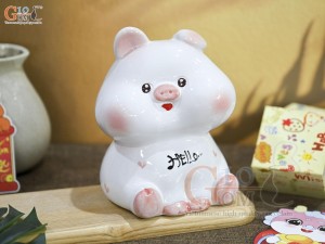 Heo sứ tiết kiệm má phính màu trắng, cao 18cm
