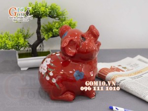 Heo sứ tiết kiệm mặt ngửa màu đỏ, cao 18cm