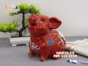 Heo sứ tiết kiệm mặt ngửa màu đỏ, cao 22cm