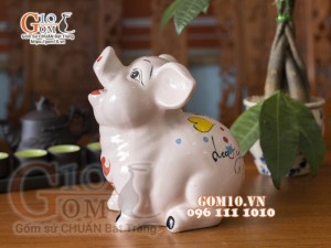 Heo sứ tiết kiệm mặt ngửa màu hồng, cao 21cm