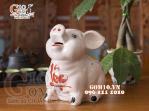 Heo sứ tiết kiệm mặt ngửa màu hồng, cao 21cm