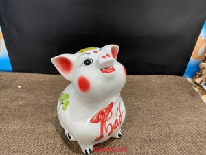 Heo sứ tiết kiệm mặt ngửa màu trắng, cao 21cm