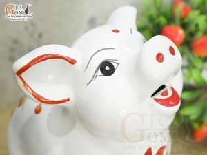 Heo sứ tiết kiệm mặt ngửa màu trắng chữ Lộc, cao 21cm