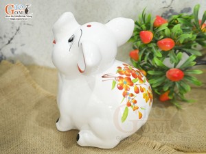 Heo sứ tiết kiệm mặt ngửa màu trắng chữ Lộc, cao 21cm