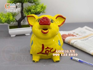 Heo sứ tiết kiệm mặt ngửa màu vàng, cao 22cm