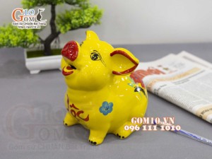 Heo sứ tiết kiệm mặt ngửa màu vàng, cao 18cm