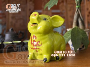 Heo sứ tiết kiệm mặt ngửa màu xanh, cao 21cm