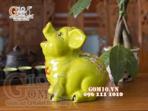 Heo sứ tiết kiệm mặt ngửa màu xanh, cao 21cm