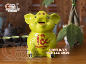 Heo sứ tiết kiệm mặt ngửa màu xanh, cao 21cm