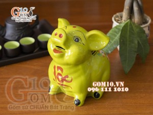 Heo sứ tiết kiệm mặt ngửa màu xanh, cao 21cm