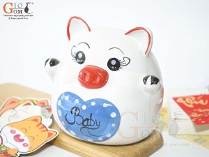 Heo sứ tiết kiệm màu trắng Baby xanh, cao 15cm