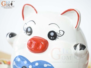 Heo sứ tiết kiệm màu trắng Baby xanh, cao 15cm