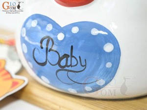 Heo sứ tiết kiệm màu trắng Baby xanh, cao 15cm