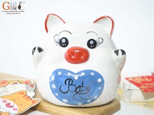 Heo sứ tiết kiệm màu trắng Baby xanh, cao 15cm